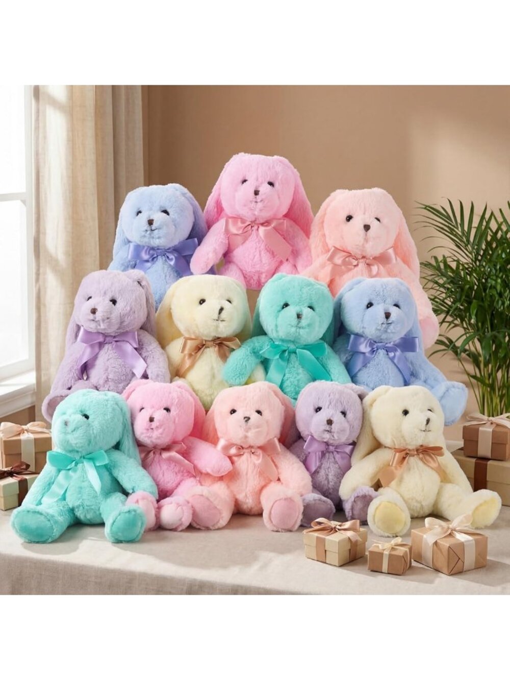 12 Pcs Pastel Bunny Stuffed Animals Set, 12.5 Inch Plush Toys for Kids